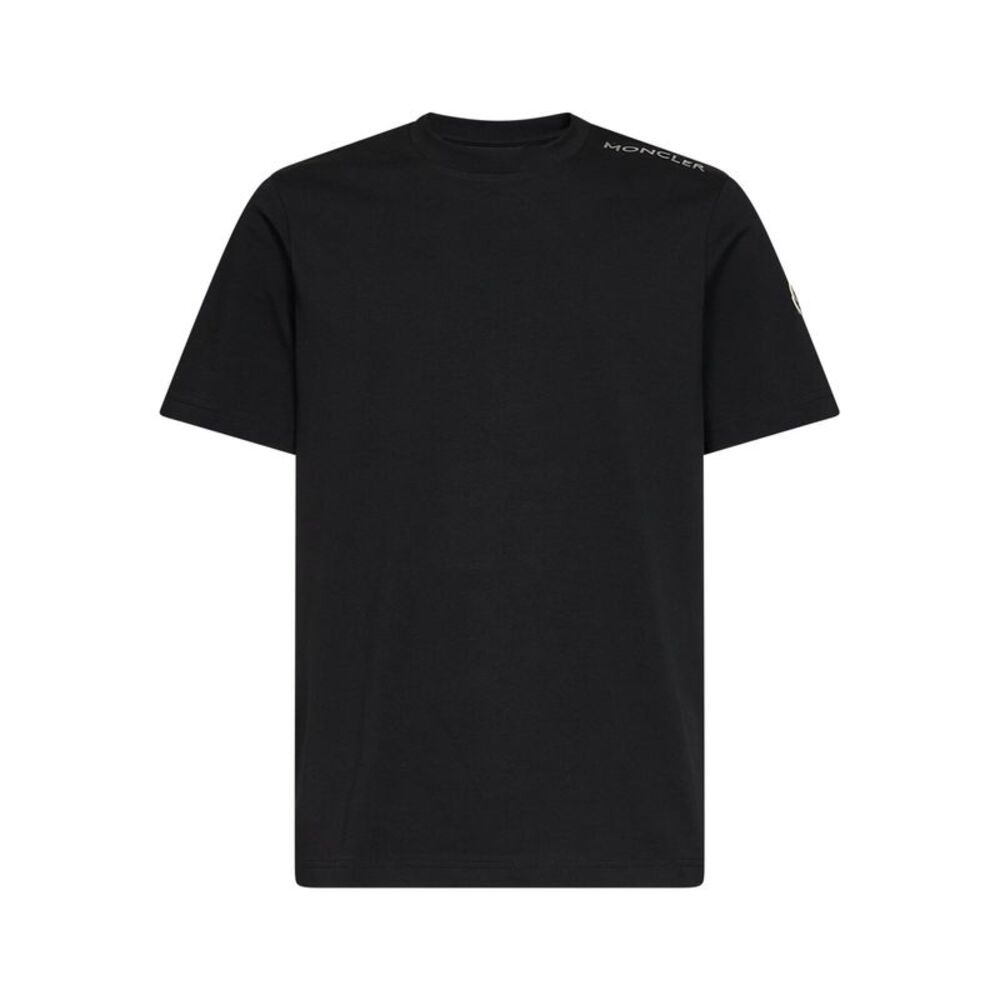 Moncler Men Black Cotton Jersey Crewneck T-Shirt With Logo